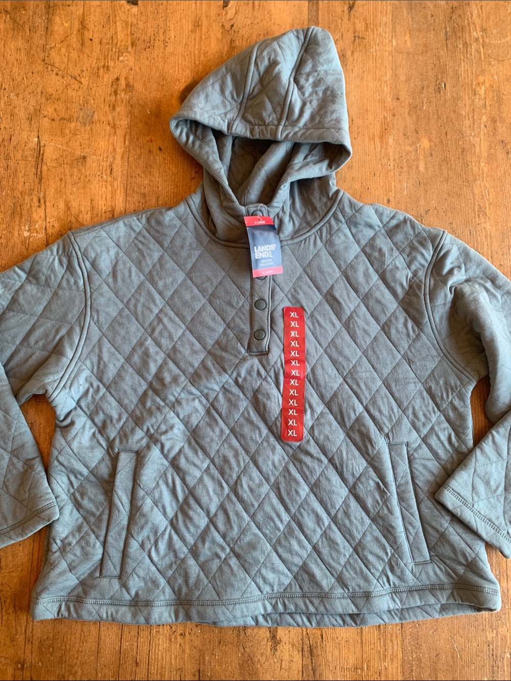 Lands' End Quilted Hooded Pullover Jacket in Gray - sage color